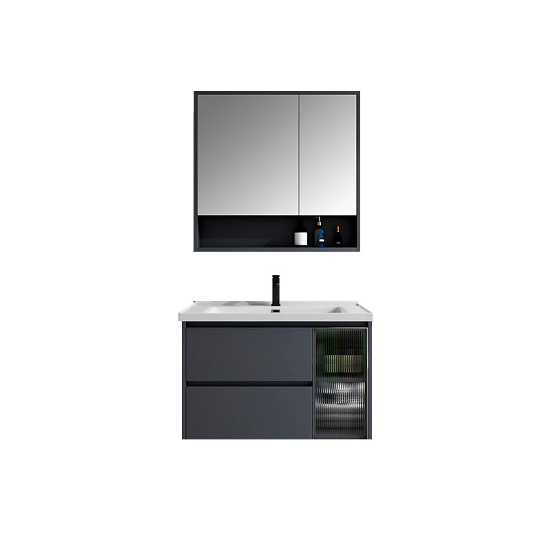 2 Drawers Vanity Mirror Single Sink Wall Mount Rectangle Bathroom Vanity with Door