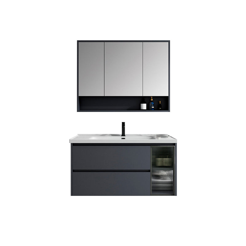 2 Drawers Vanity Mirror Single Sink Wall Mount Rectangle Bathroom Vanity with Door