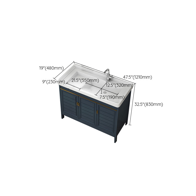 Blue Bath Vanity Single Sink Freestanding Metal Frame Mirror Vanity with Soft Close Doors