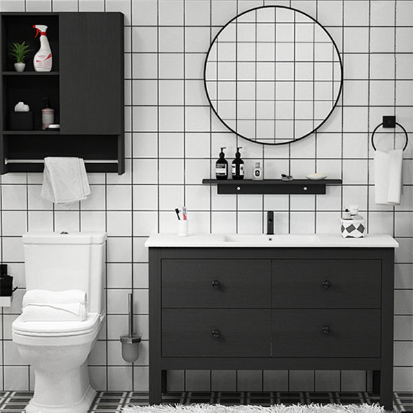 Freestanding Vanity Drawers Single Sink Rectangle Wood Frame Bathroom Vanity with Mirror