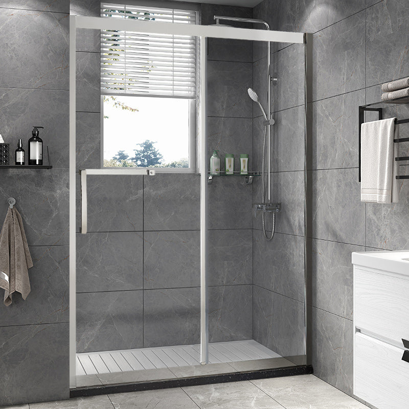 Silver Semi Frameless Single Move Tempered Glass Shower Door