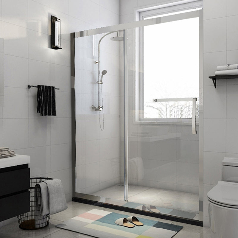 Silver Semi Frameless Single Move Tempered Glass Shower Door