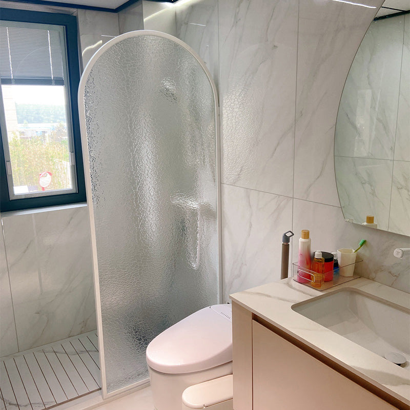 White Full Frame Single Fixed Panel, Half Partition Arched Waterproof Bathroom Screen