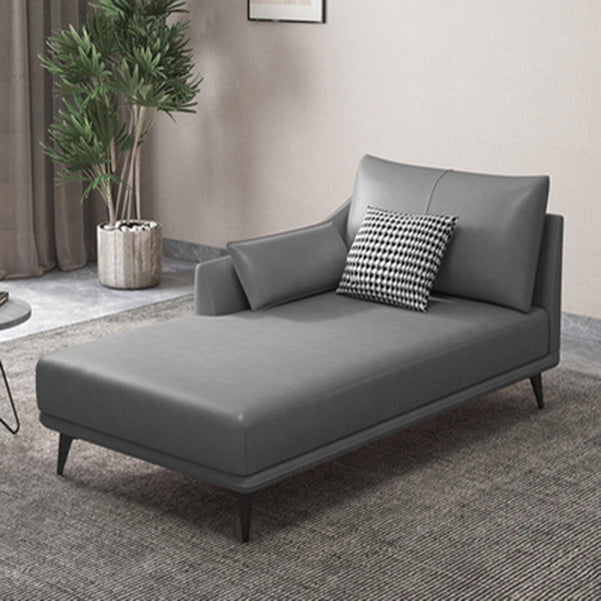 Nordic Style Faux Leather Chaise Recessed Arms Chaise in Solid Color