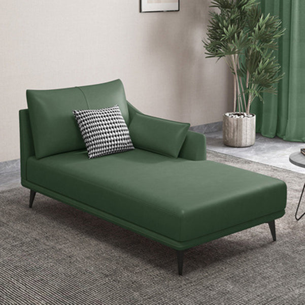 Nordic Style Faux Leather Chaise Recessed Arms Chaise in Solid Color