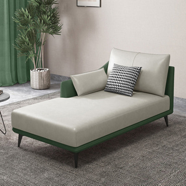 Nordic Style Faux Leather Chaise Recessed Arms Chaise in Solid Color