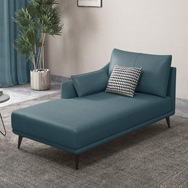 Nordic Style Faux Leather Chaise Recessed Arms Chaise in Solid Color