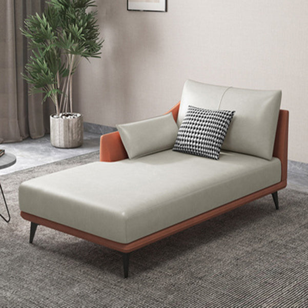 Nordic Style Faux Leather Chaise Recessed Arms Chaise in Solid Color