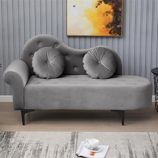 Glam Cushioned Chaise Lounge Round Arms Lounge with 2 Pillows for Living Room