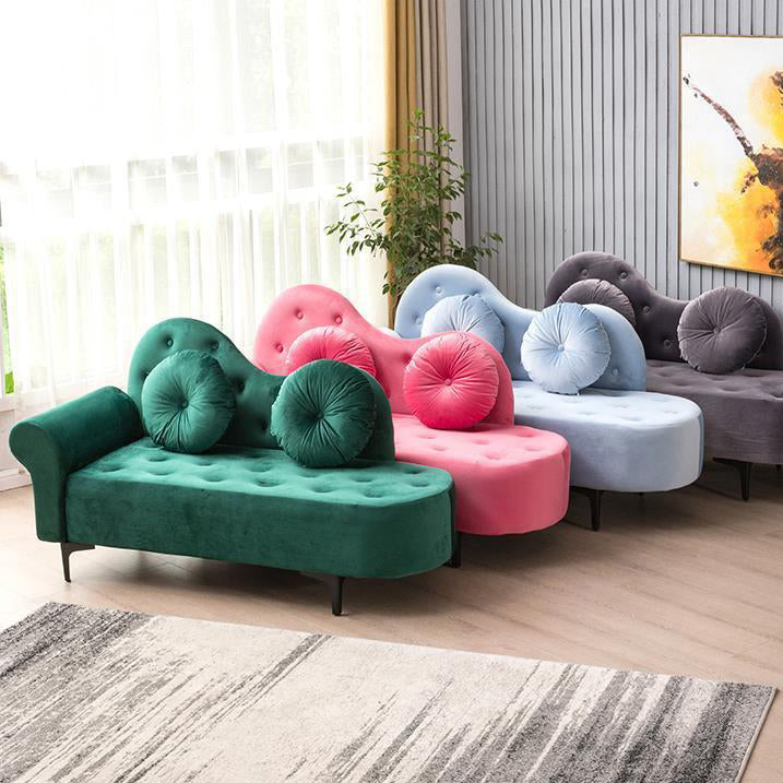 Glam Cushioned Chaise Lounge Round Arms Lounge with 2 Pillows for Living Room