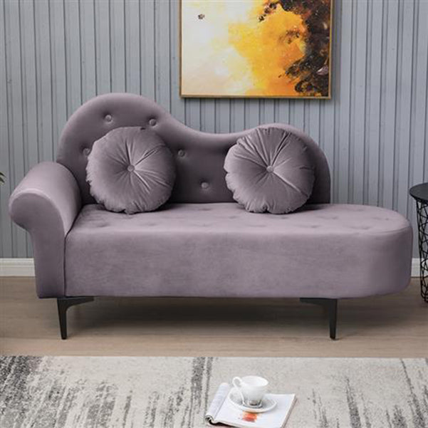 Glam Cushioned Chaise Lounge Round Arms Lounge with 2 Pillows for Living Room