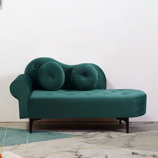 Glam Cushioned Chaise Lounge Round Arms Lounge with 2 Pillows for Living Room