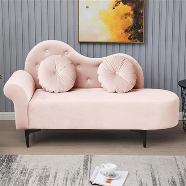 Glam Cushioned Chaise Lounge Round Arms Lounge with 2 Pillows for Living Room