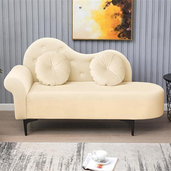 Glam Cushioned Chaise Lounge Round Arms Lounge with 2 Pillows for Living Room