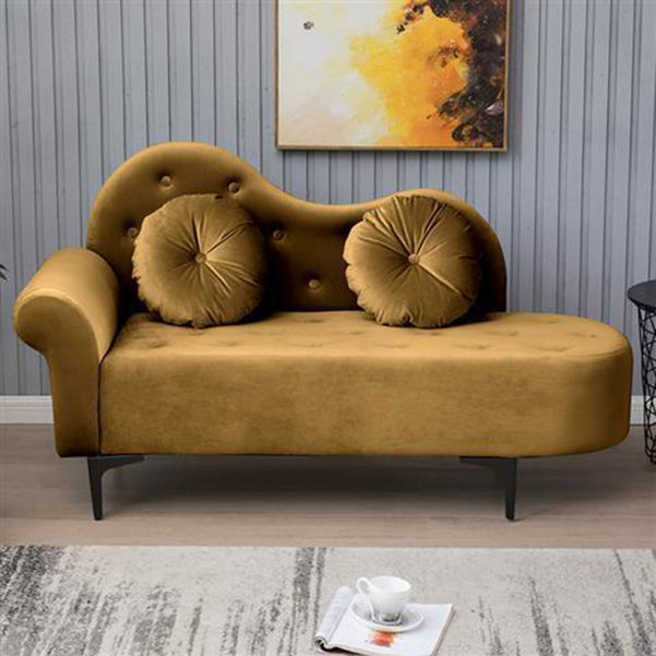 Glam Cushioned Chaise Lounge Round Arms Lounge with 2 Pillows for Living Room