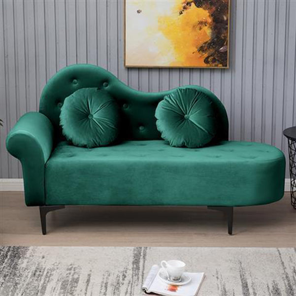 Glam Cushioned Chaise Lounge Round Arms Lounge with 2 Pillows for Living Room
