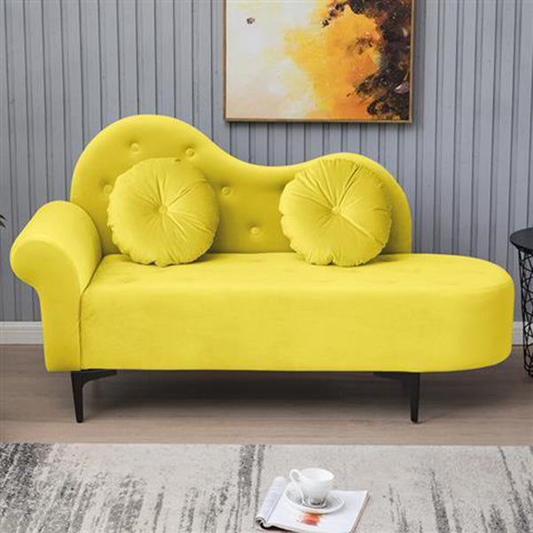 Glam Cushioned Chaise Lounge Round Arms Lounge with 2 Pillows for Living Room