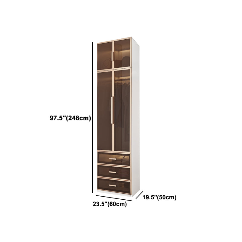 White Manufactured Wood  Cabinet with Glass Door Modern Hinged Door Wardrobe for Home