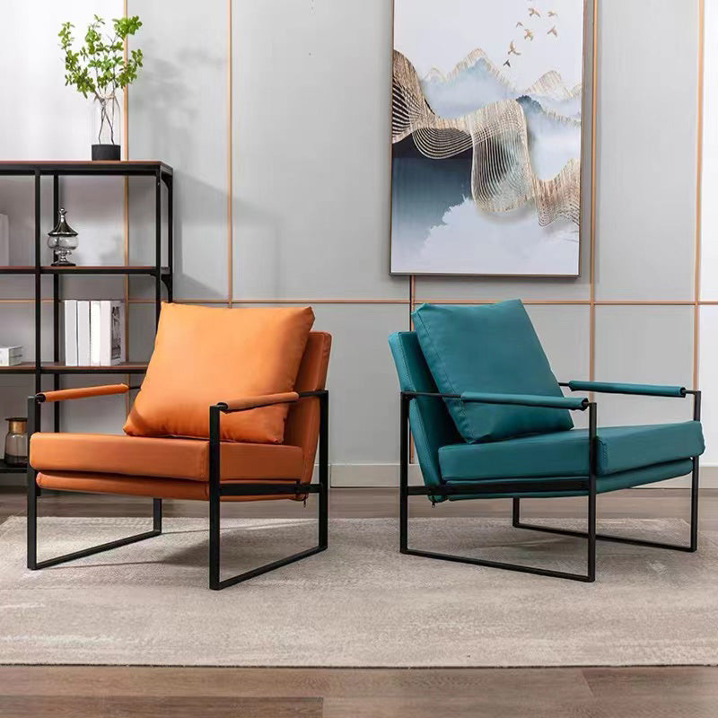 Industrial Metal Armchair Leather Upholstered Accent Armchair