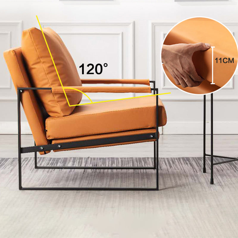 Industrial Metal Armchair Leather Upholstered Accent Armchair