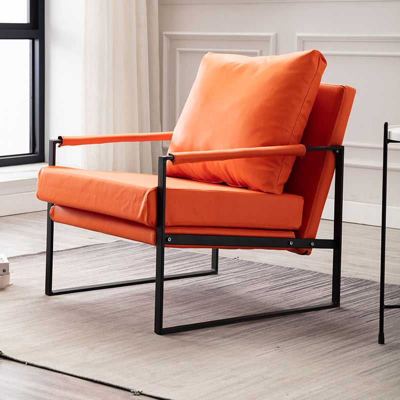Industrial Metal Armchair Leather Upholstered Accent Armchair