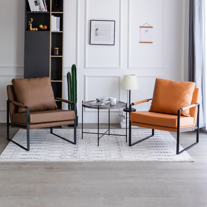 Industrial Metal Armchair Leather Upholstered Accent Armchair