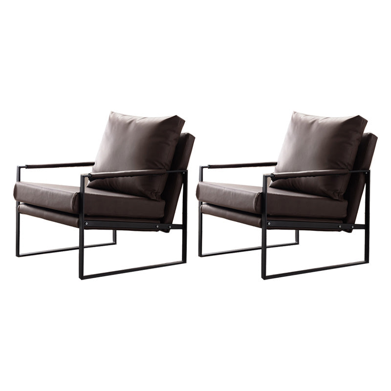 Industrial Metal Armchair Leather Upholstered Accent Armchair