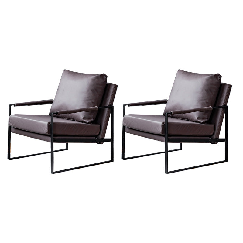 Industrial Metal Armchair Leather Upholstered Accent Armchair