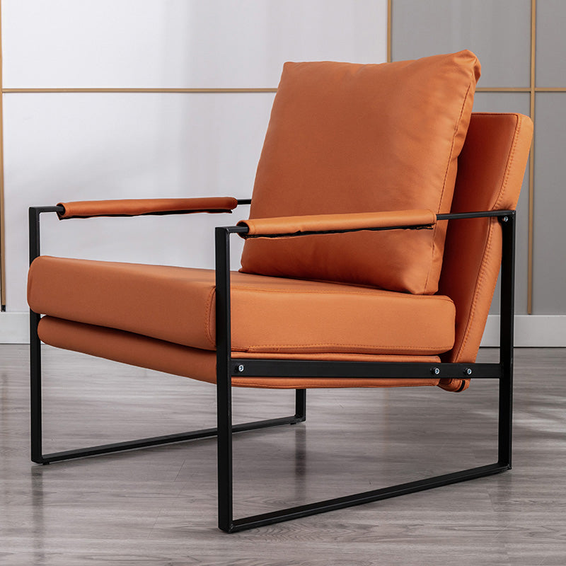 Industrial Metal Armchair Leather Upholstered Accent Armchair