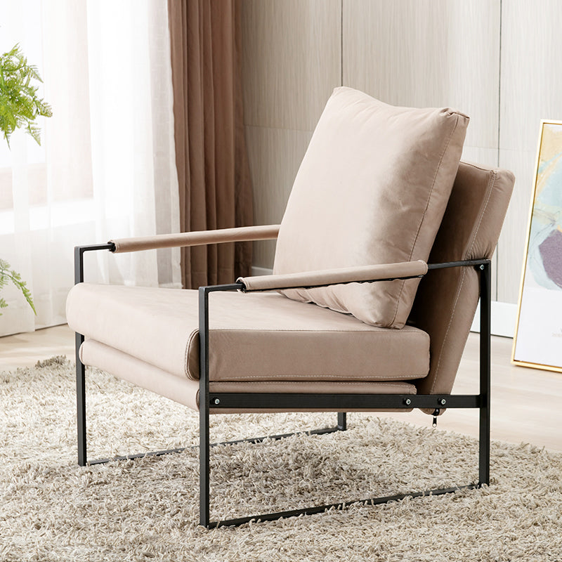 Industrial Metal Armchair Leather Upholstered Accent Armchair