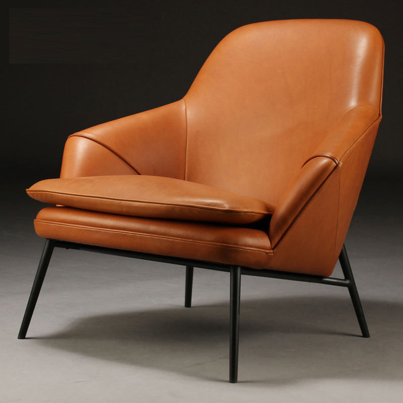 Mid-century Faux Leather ArmChair Fixed Back Flared Arms Chair