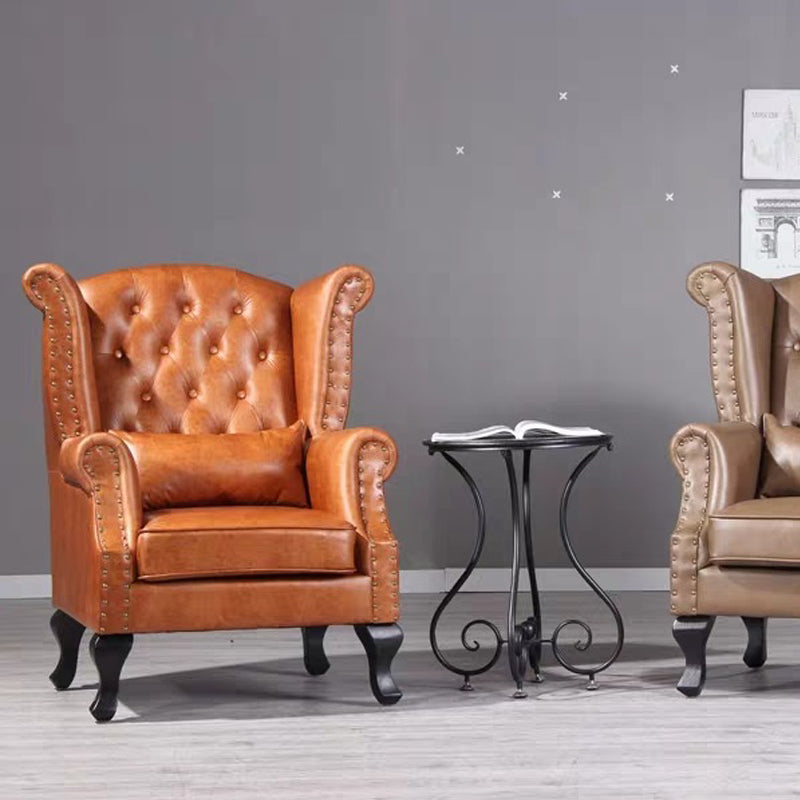 Mid-century Modern Rolled Arms Wingback Chair Tufted Back Nailhead Trim Chair