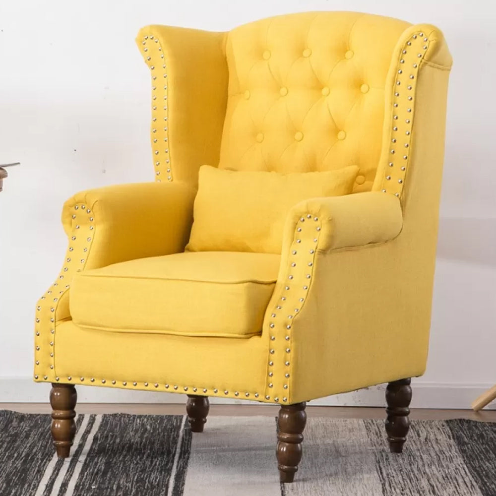 Mid-century Modern Rolled Arms Wingback Chair Tufted Back Nailhead Trim Chair