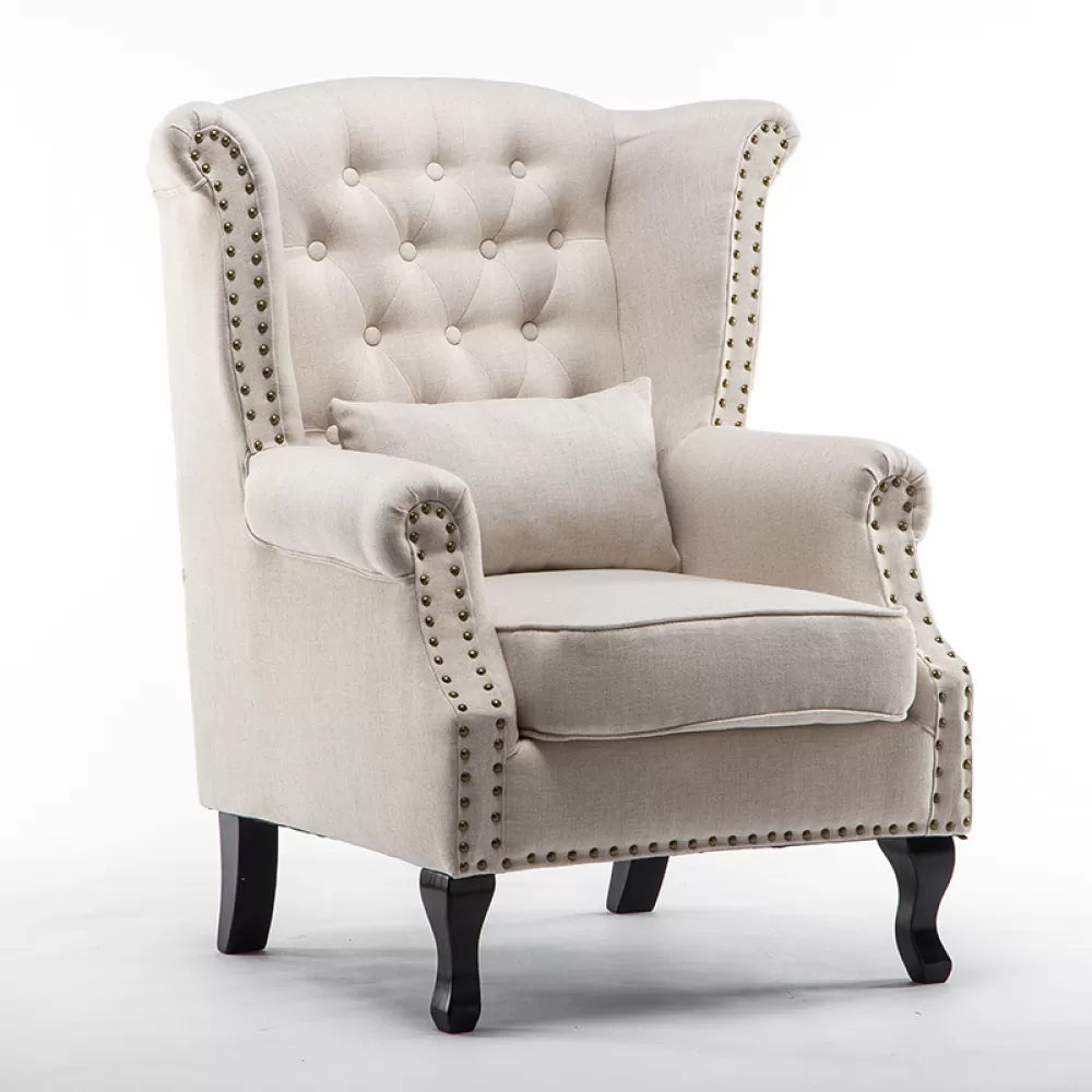 Mid-century Modern Rolled Arms Wingback Chair Tufted Back Nailhead Trim Chair