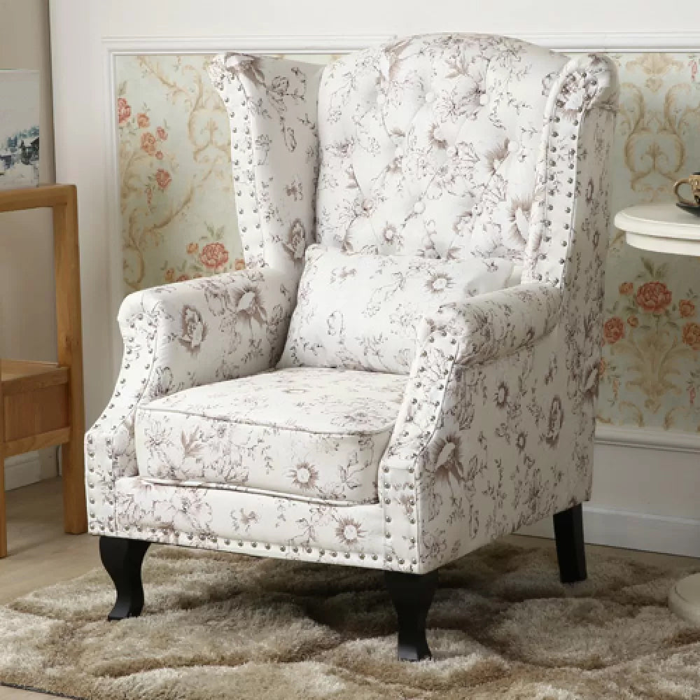 Mid-century Modern Rolled Arms Wingback Chair Tufted Back Nailhead Trim Chair