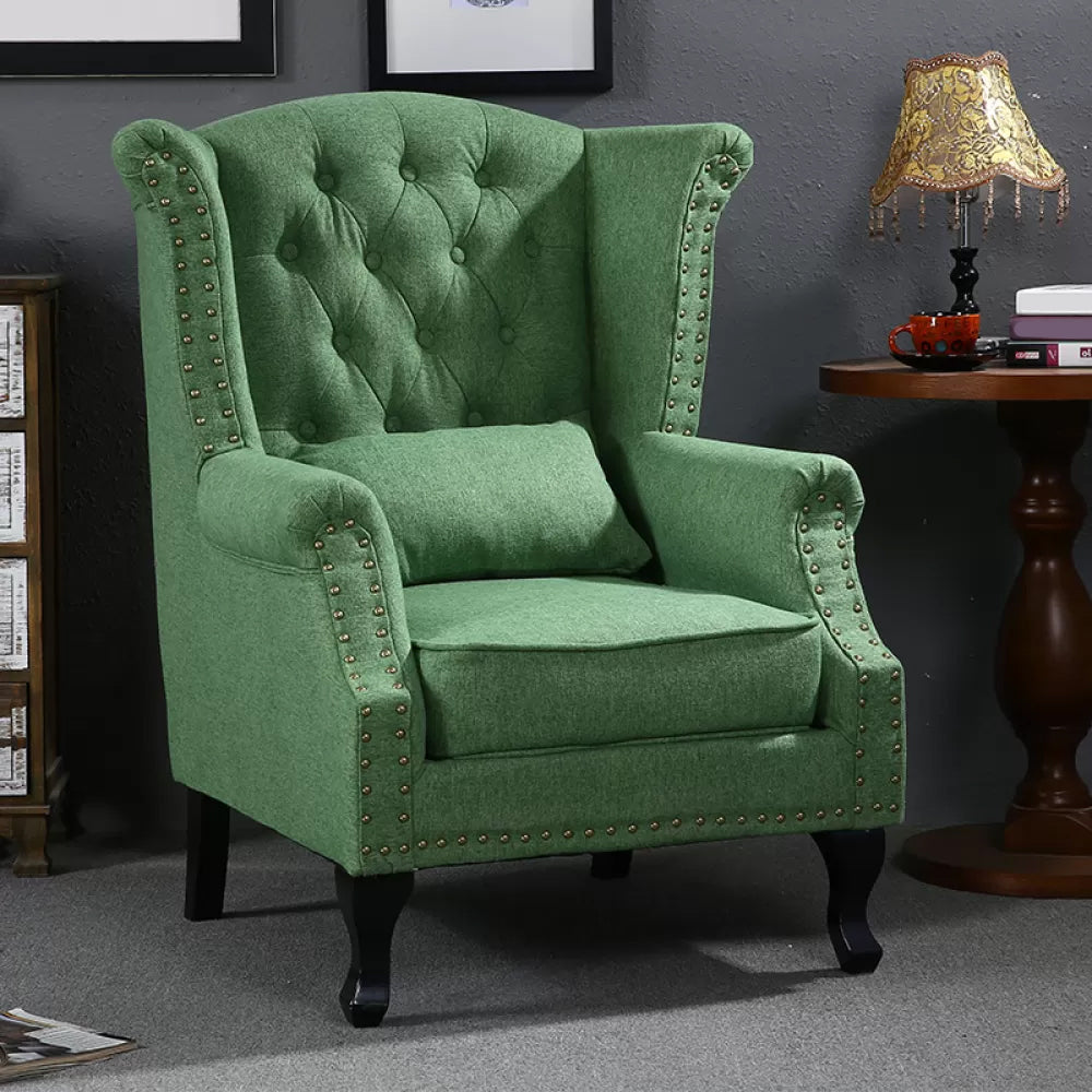 Mid-century Modern Rolled Arms Wingback Chair Tufted Back Nailhead Trim Chair