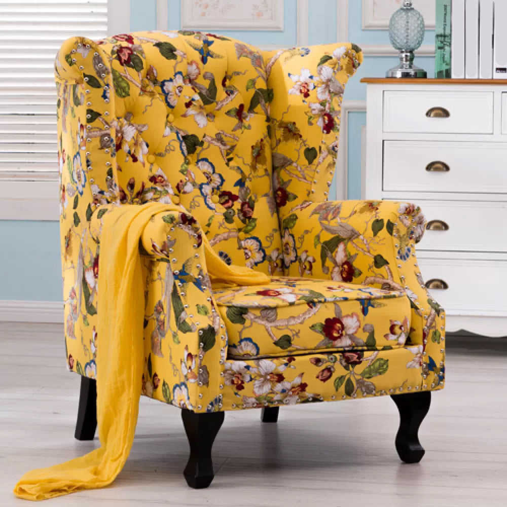 Mid-century Modern Rolled Arms Wingback Chair Tufted Back Nailhead Trim Chair