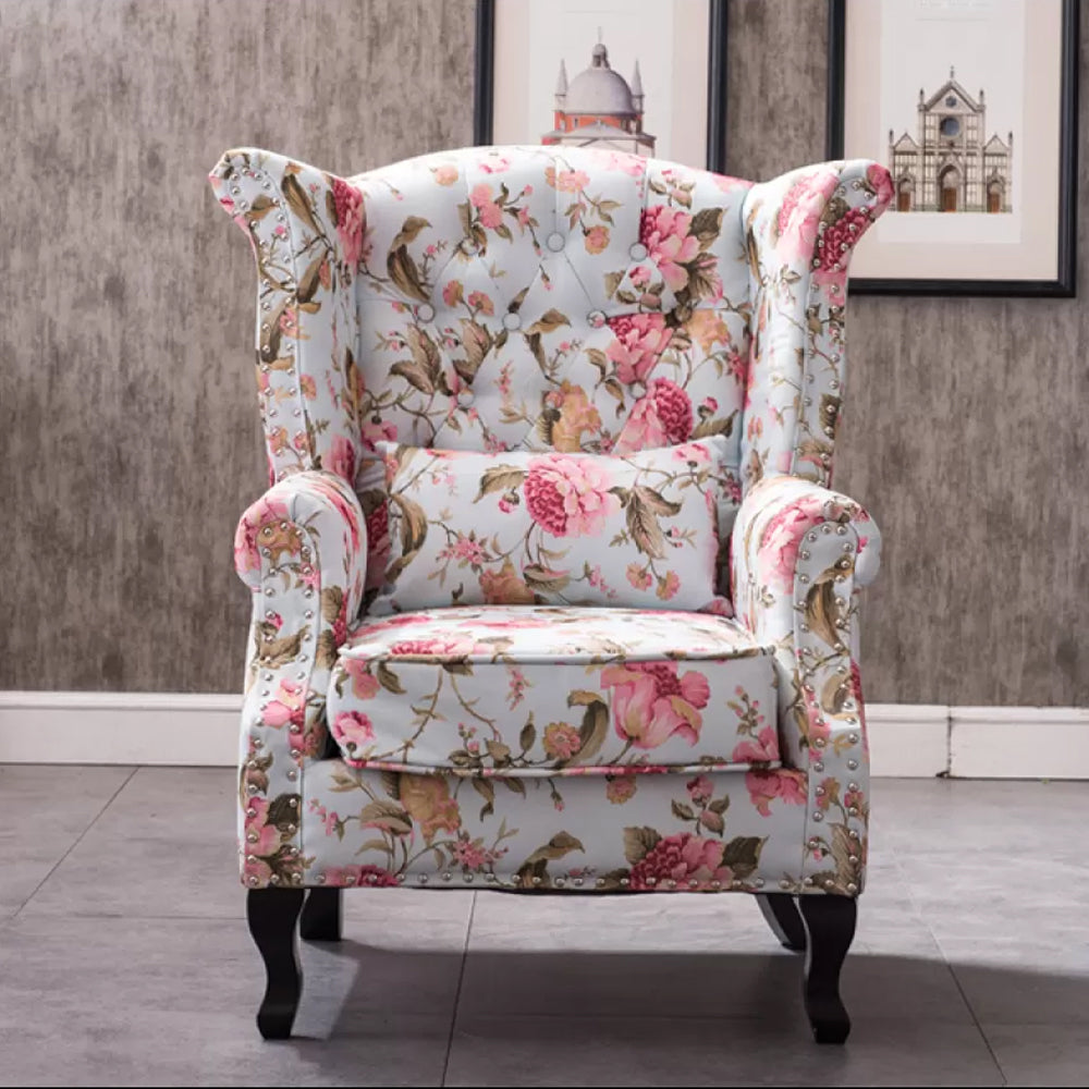 Mid-century Modern Rolled Arms Wingback Chair Tufted Back Nailhead Trim Chair