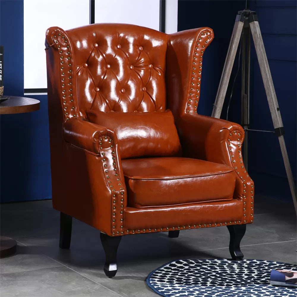 Mid-century Modern Rolled Arms Wingback Chair Tufted Back Nailhead Trim Chair