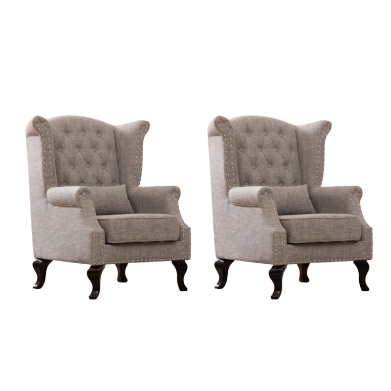 Mid-century Modern Rolled Arms Wingback Chair Tufted Back Nailhead Trim Chair