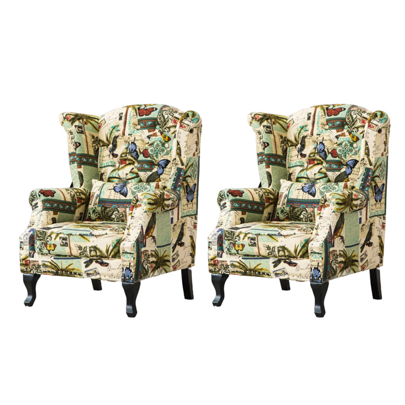 Mid-century Modern Rolled Arms Wingback Chair Tufted Back Nailhead Trim Chair