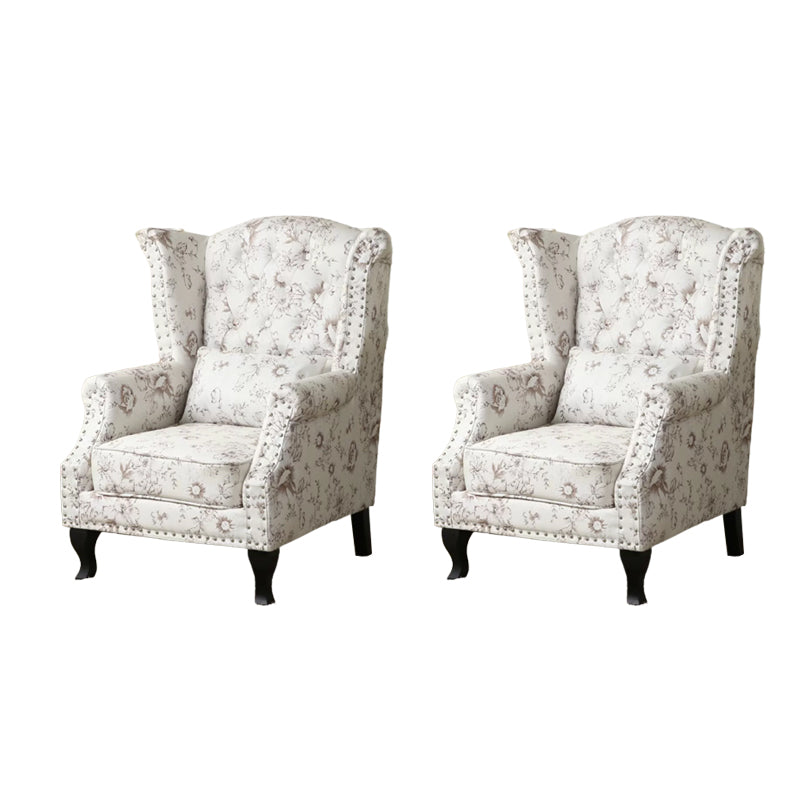 Mid-century Modern Rolled Arms Wingback Chair Tufted Back Nailhead Trim Chair