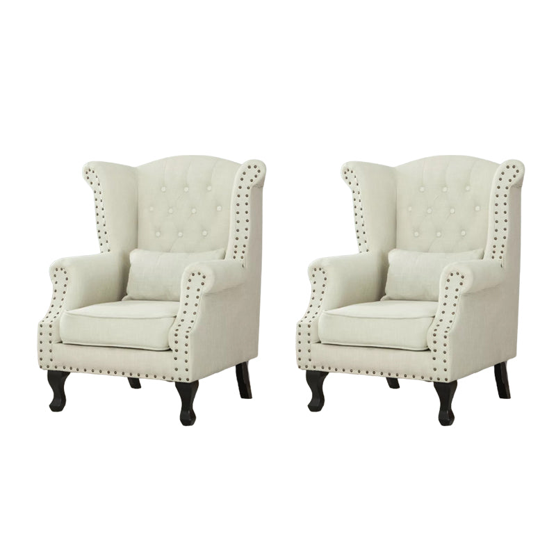 Mid-century Modern Rolled Arms Wingback Chair Tufted Back Nailhead Trim Chair