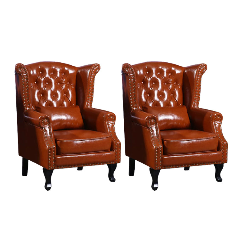 Mid-century Modern Rolled Arms Wingback Chair Tufted Back Nailhead Trim Chair