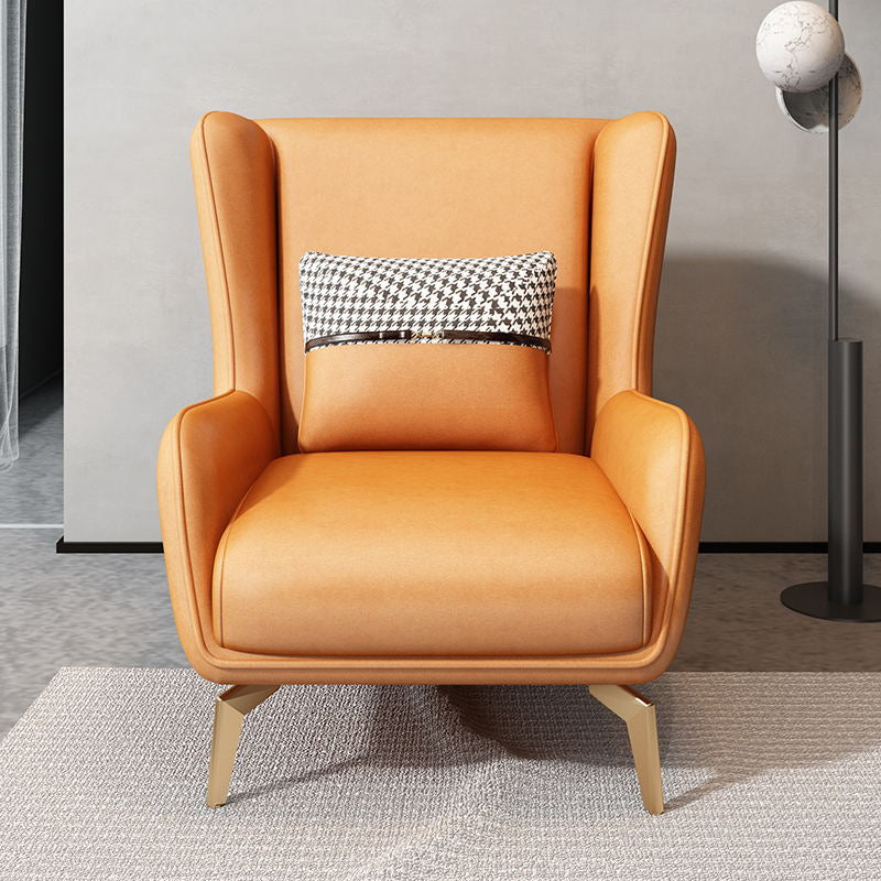 Glam Style Pu Leather Wingback Chair Pillow Back Flared Arm Chair