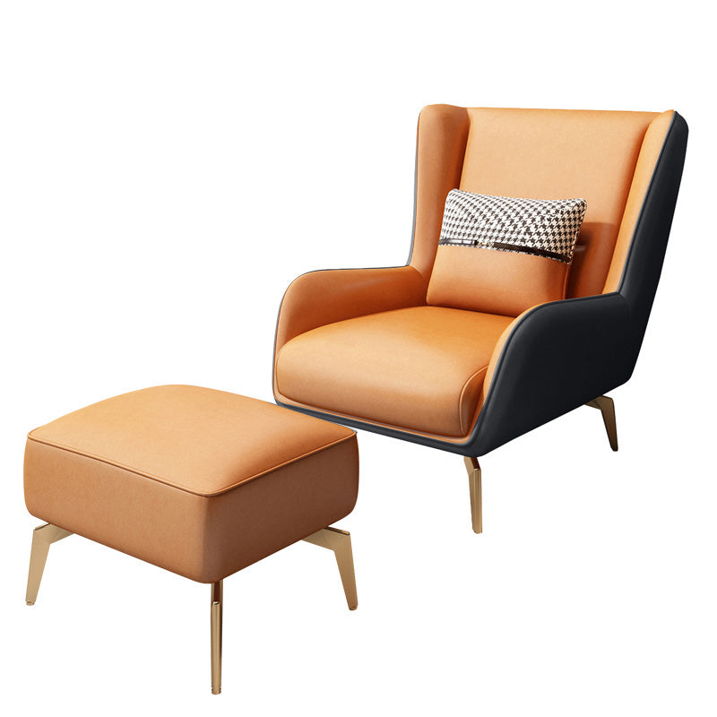 Glam Armchair Fixed Back Flared Arms Basic Four Legs Gold Base Accent Chair
