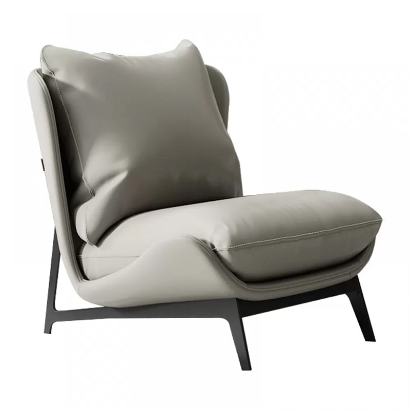 Mid-century Modern Leather Slipper Accent Chair Pillow Back Armless Chair