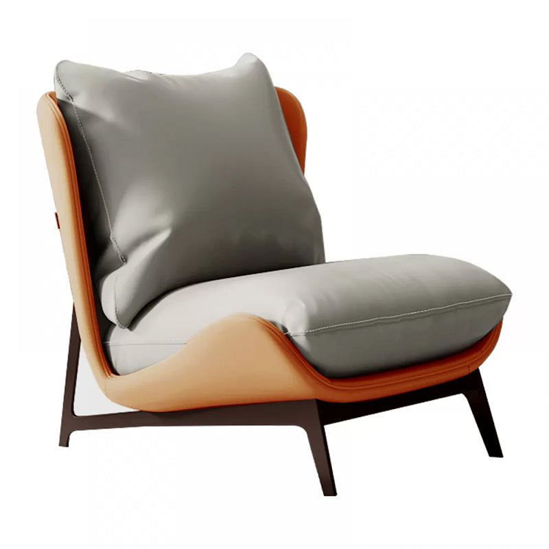 Mid-century Modern Leather Slipper Accent Chair Pillow Back Armless Chair