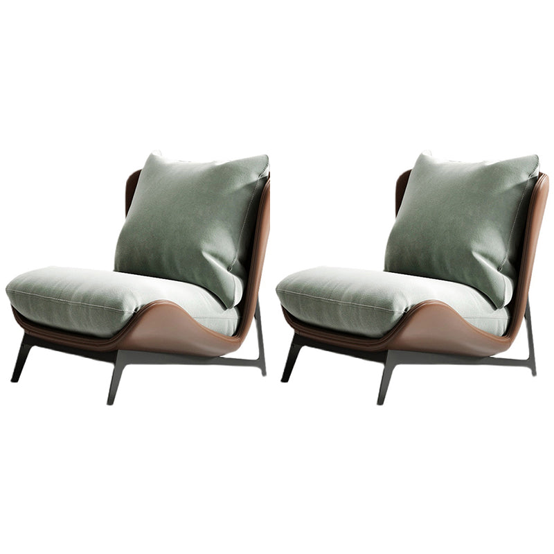 Mid-century Modern Leather Slipper Accent Chair Pillow Back Armless Chair