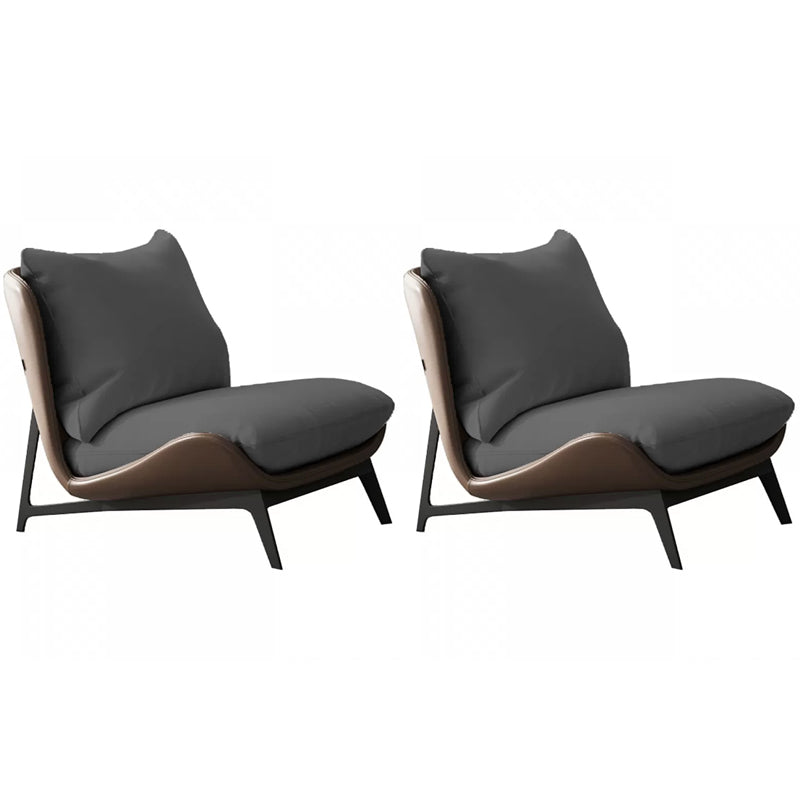 Mid-century Modern Leather Slipper Accent Chair Pillow Back Armless Chair